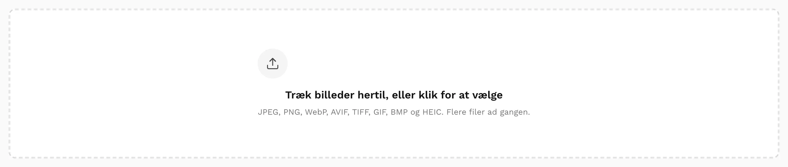 Afleveringsfeltet øverst på siden, hvor billederne slippes.