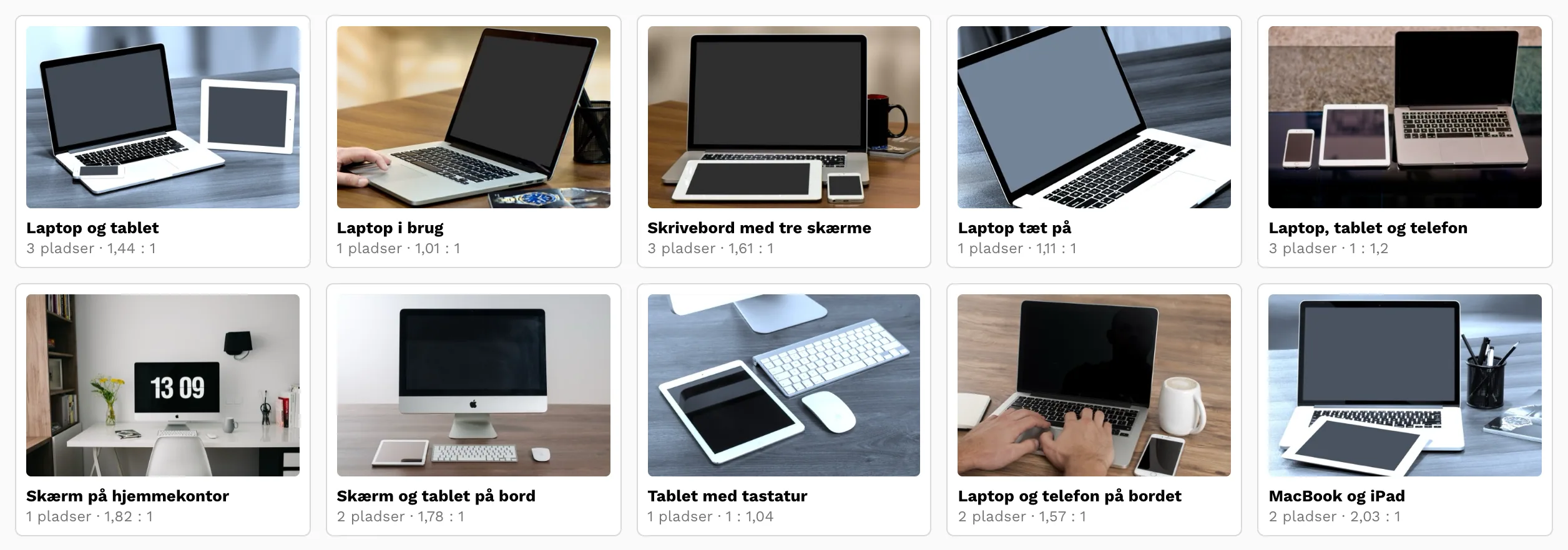 Vælgeren med mockups, filtreret på kategori.