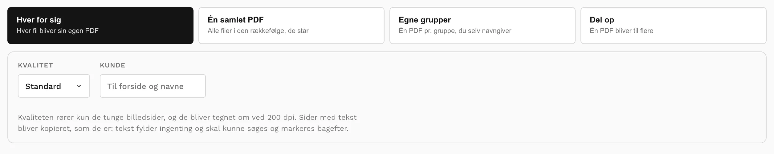 De fire muligheder for, hvad der skal komme ud, med kvalitet og kunde under.