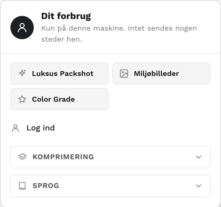 Profilmenuen med genveje, forbrug på kontoen og de foldede afsnit.