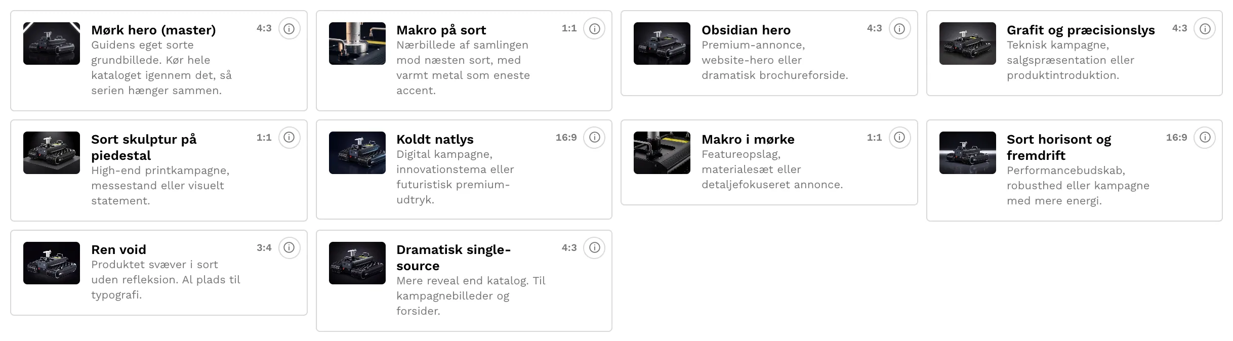 Vælgeren med looks fordelt på sort univers, hvidt univers og annoncevisuals.